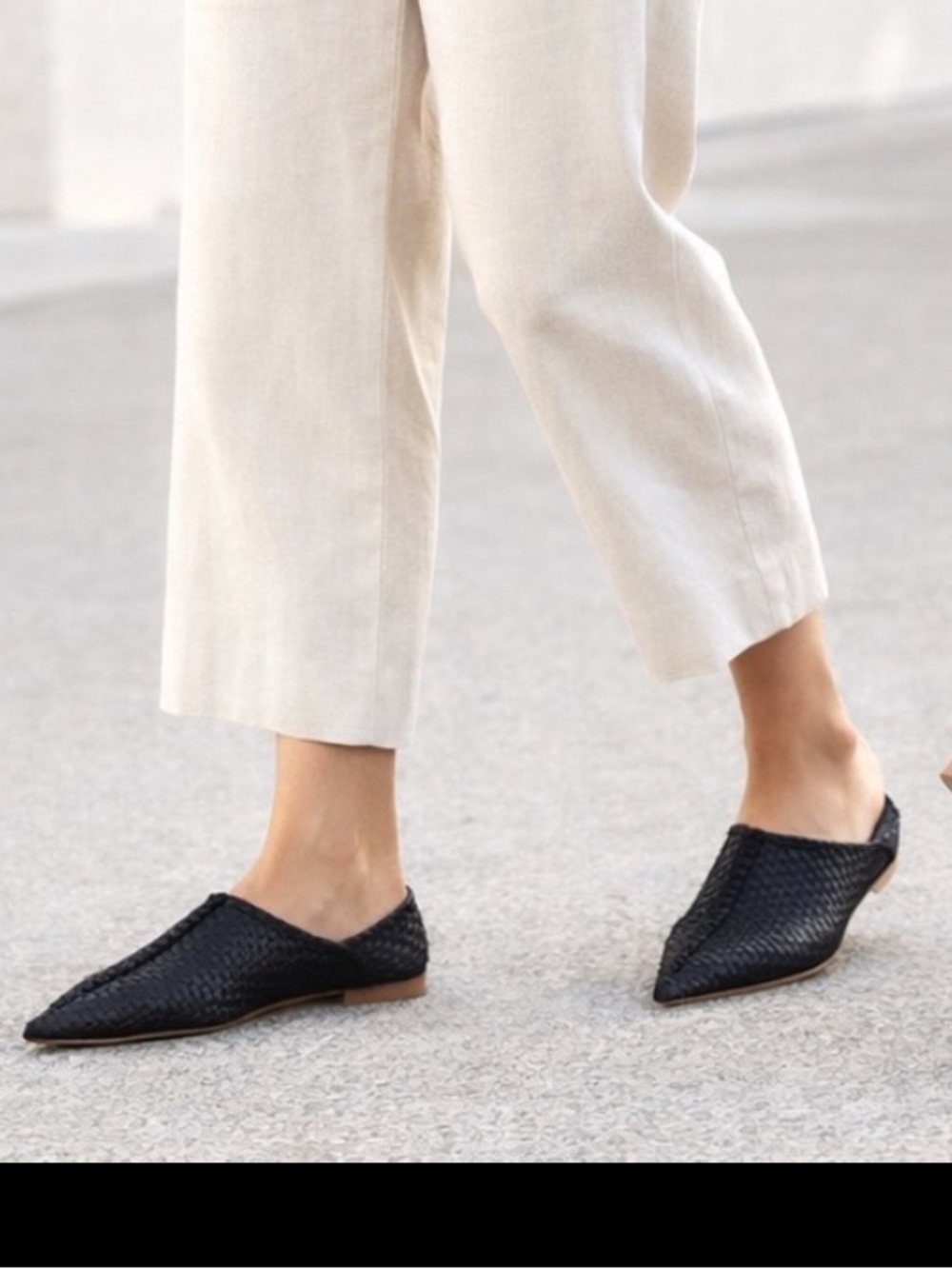 Zara,Black Woven Babouche Pointed Toe Flats Size 36/Size 6,Women's Slip-On Shoes
